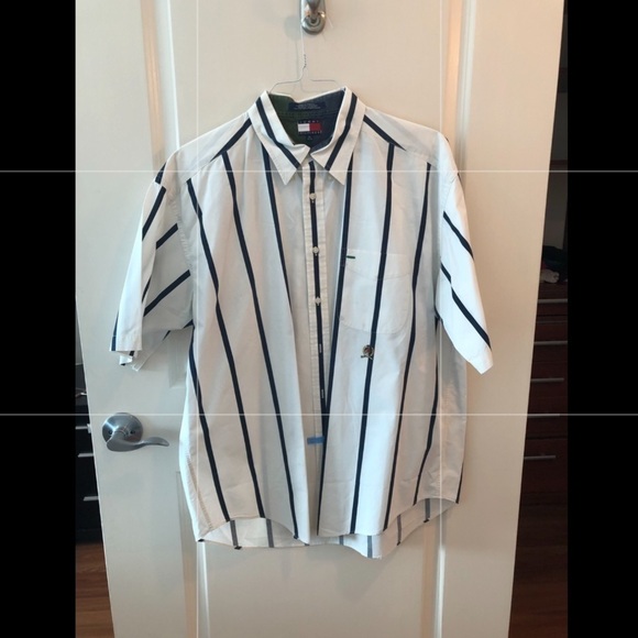 Tommy Hilfiger White Navy Stripe Button Shirt - Picture 6 of 11